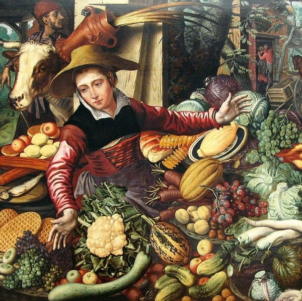 Pieter Aertsen, Marktfrau mit Gemüsestand